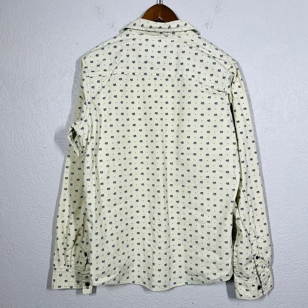 Request Retro Micro Floral Print Button Up Shirt Long Sleeve - M